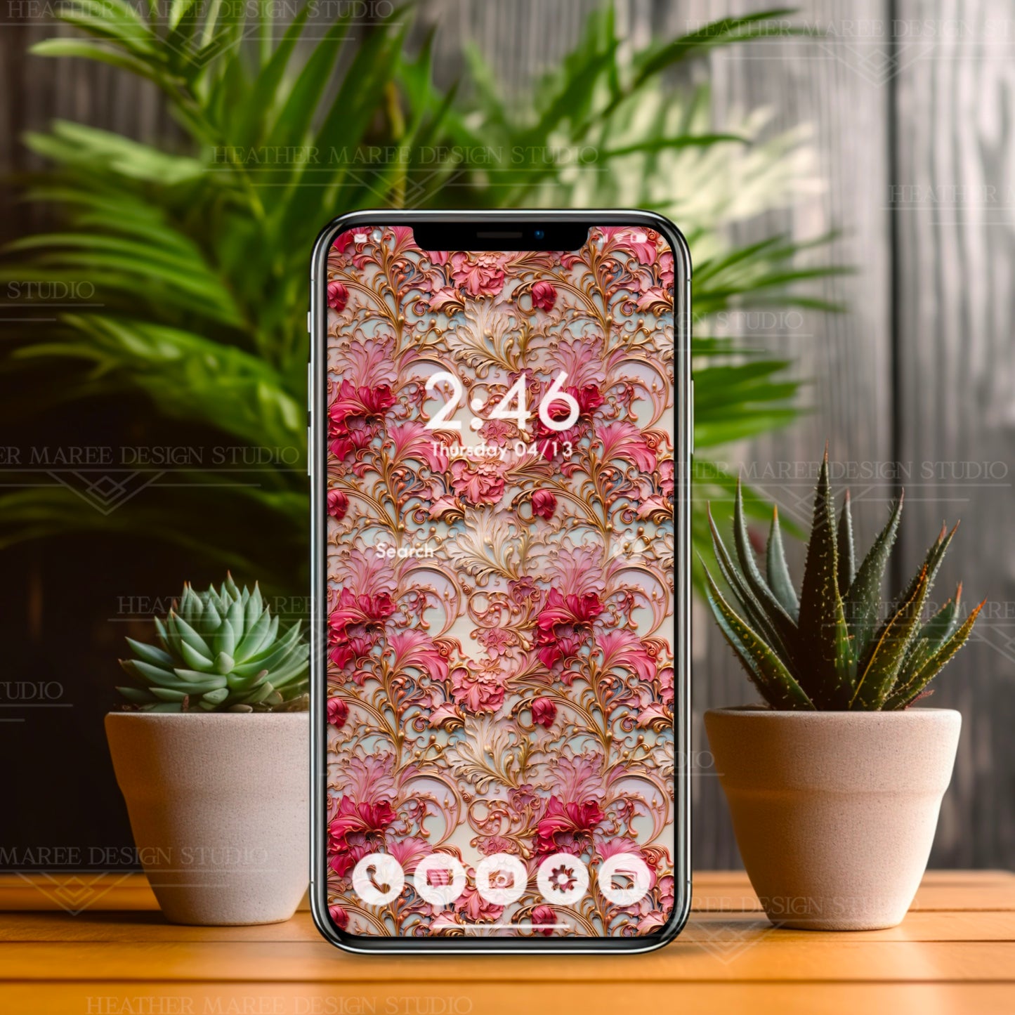 Pink Art Deco Flowers | Phone Wallpaper