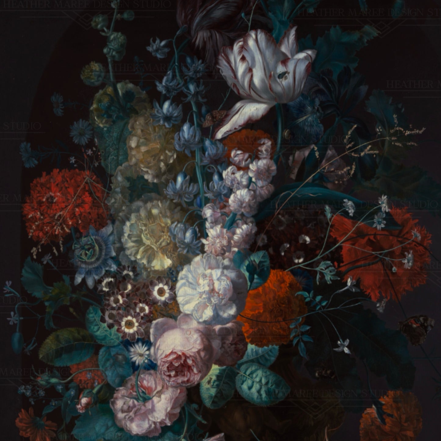 A Vase of Flowers with Fruit