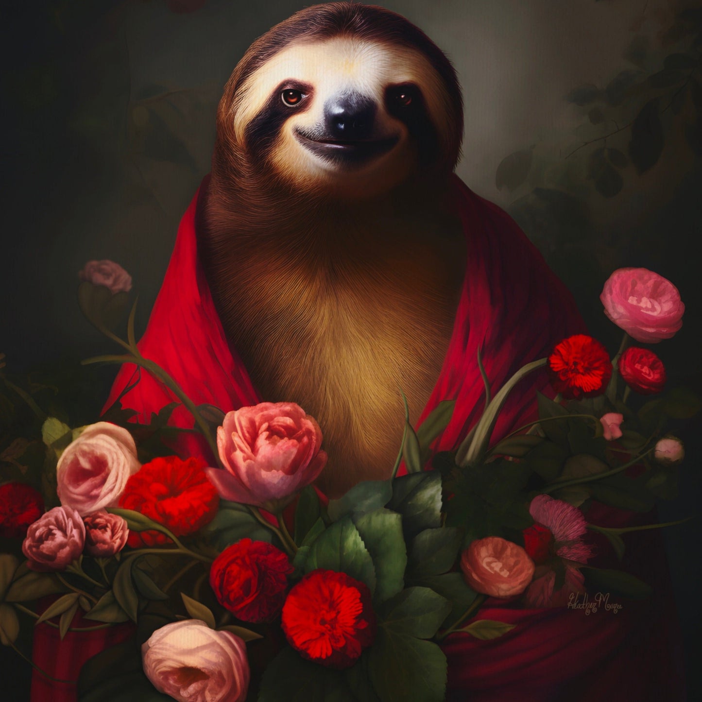 Majestic Sloth with Lush Flowers
