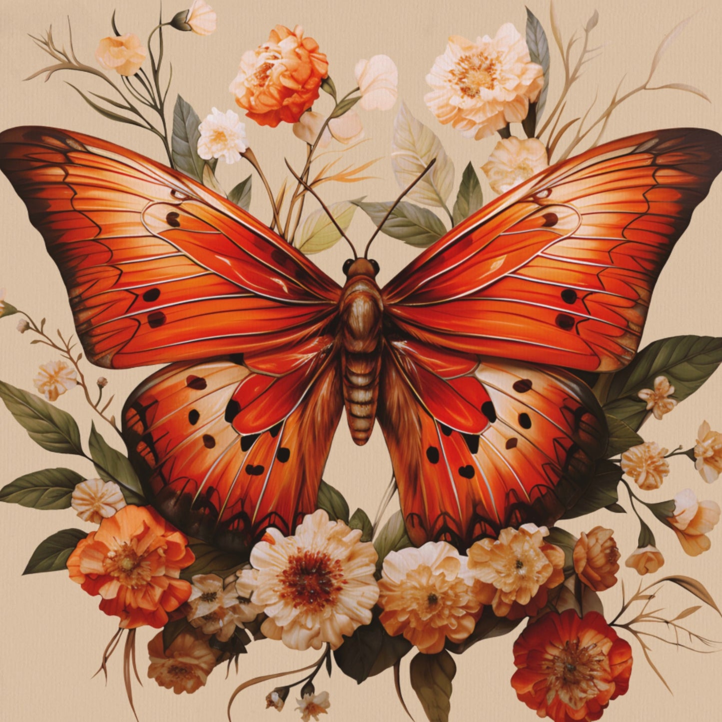 Orange Moth with Flowers
