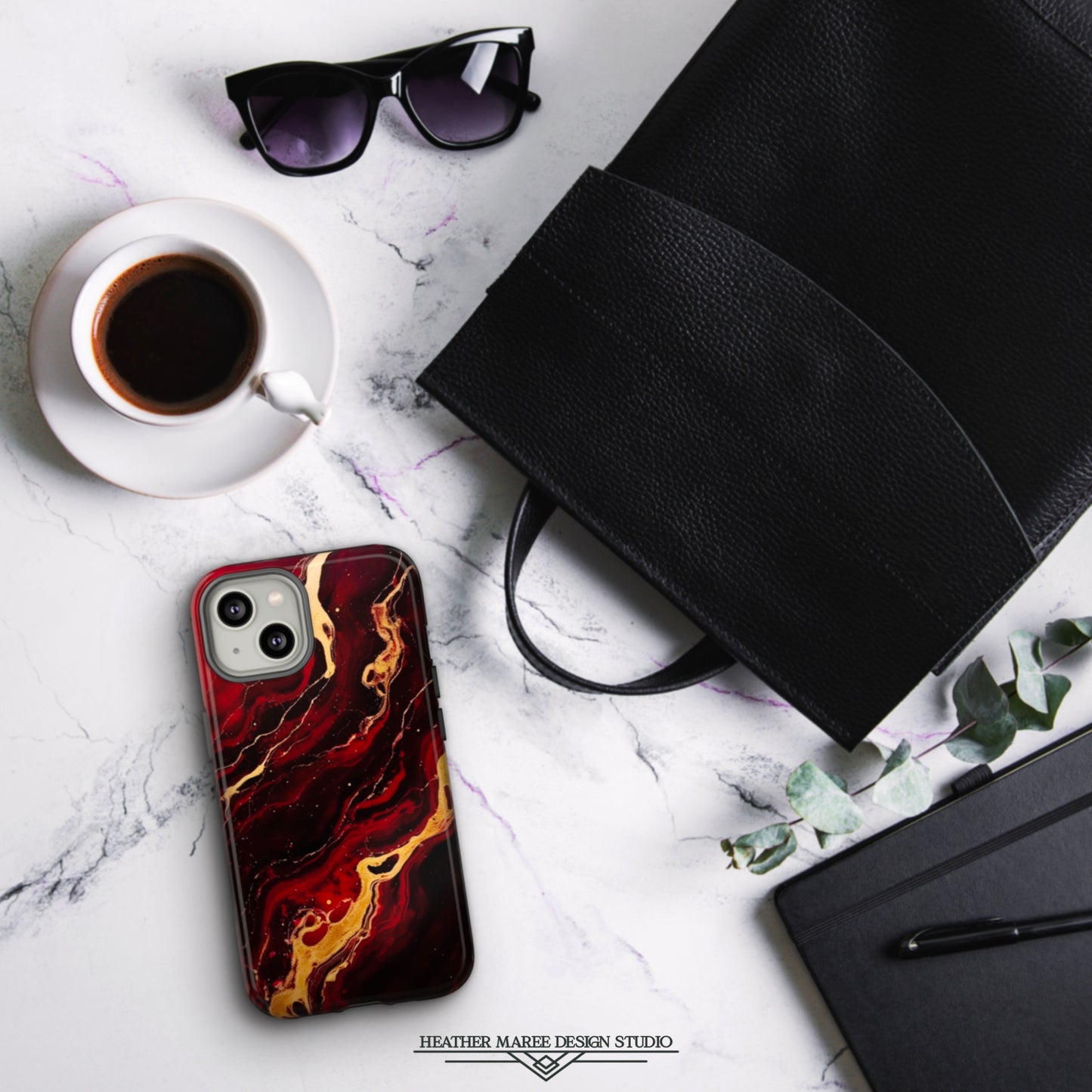 Crimson and Black Marble | Tough Phone Case