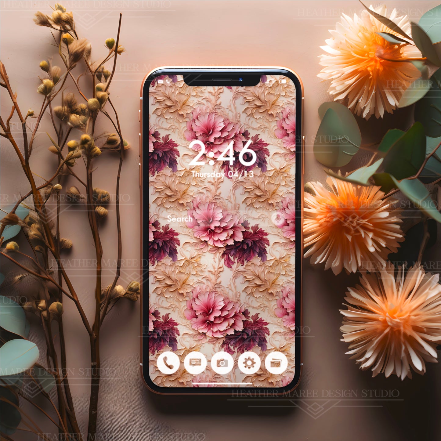 Whimsical Art Deco Flowers | Phone Wallpaper