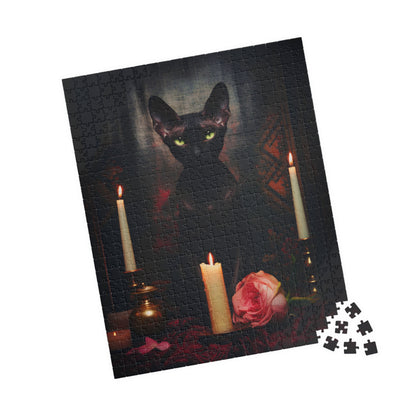 Velvety Black Sphynx with Candles | Jigsaw Puzzle