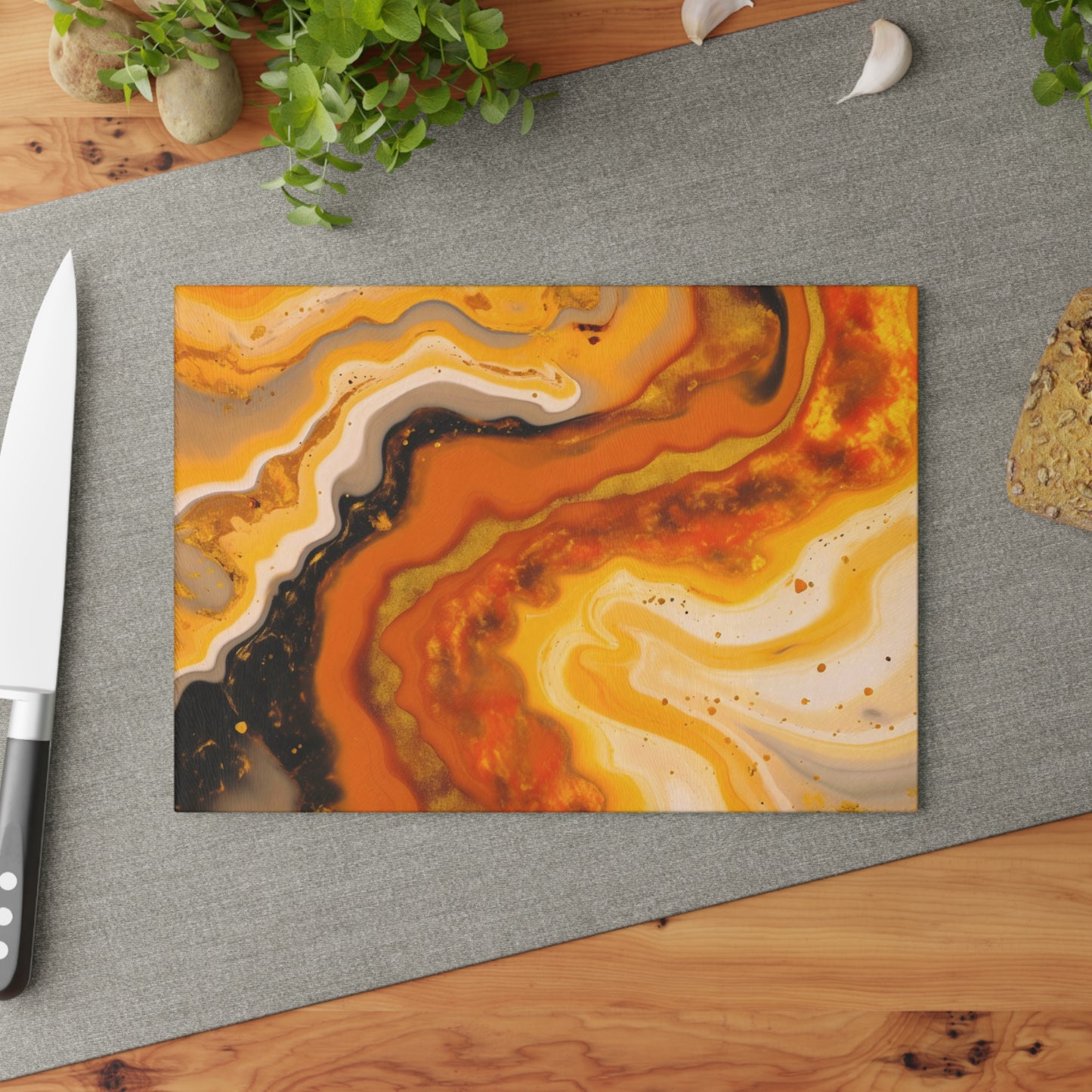 Terracotta and Black Granite Glass Cutting Board