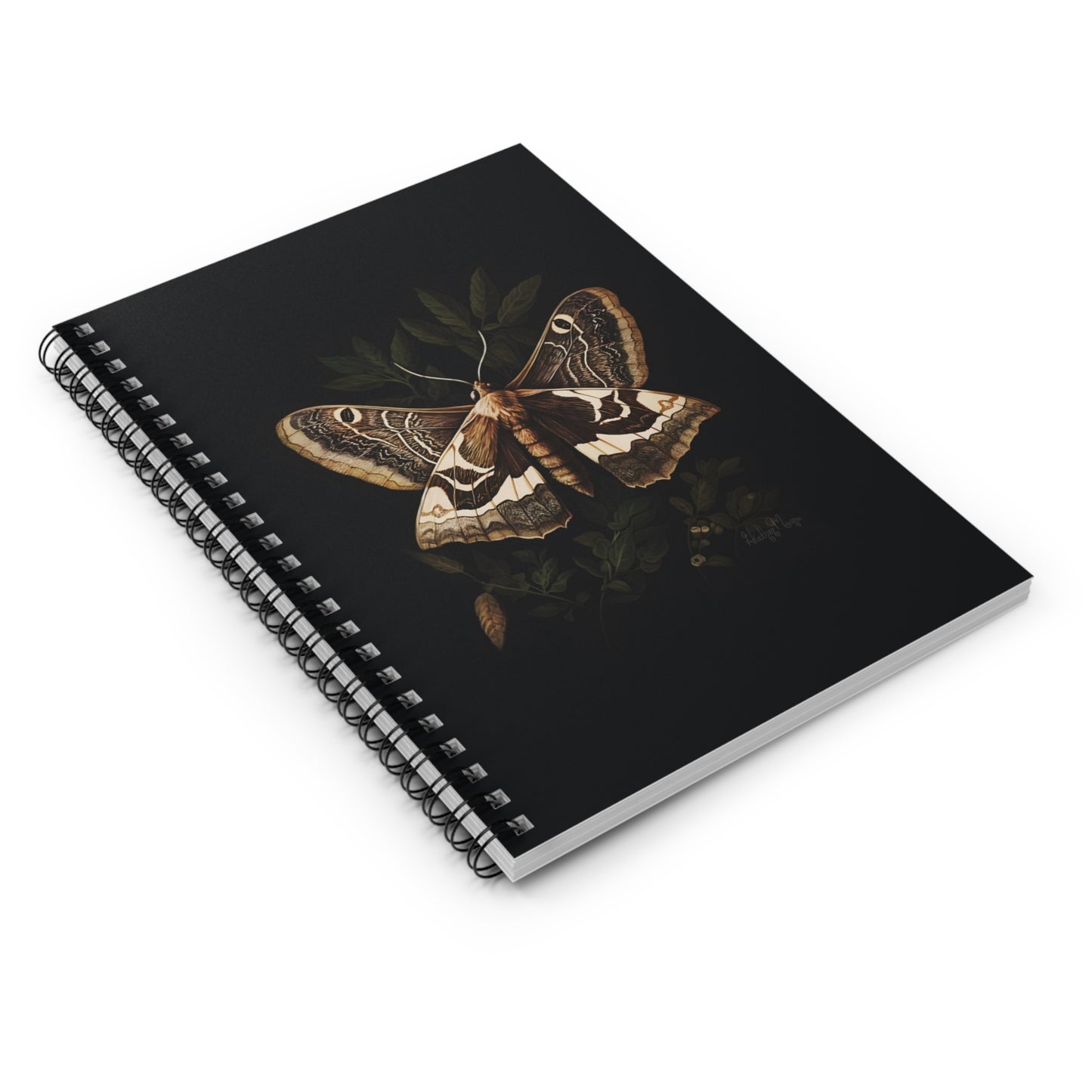 Brown Moth Perched on Leaves | Ruled Line Spiral Notebook
