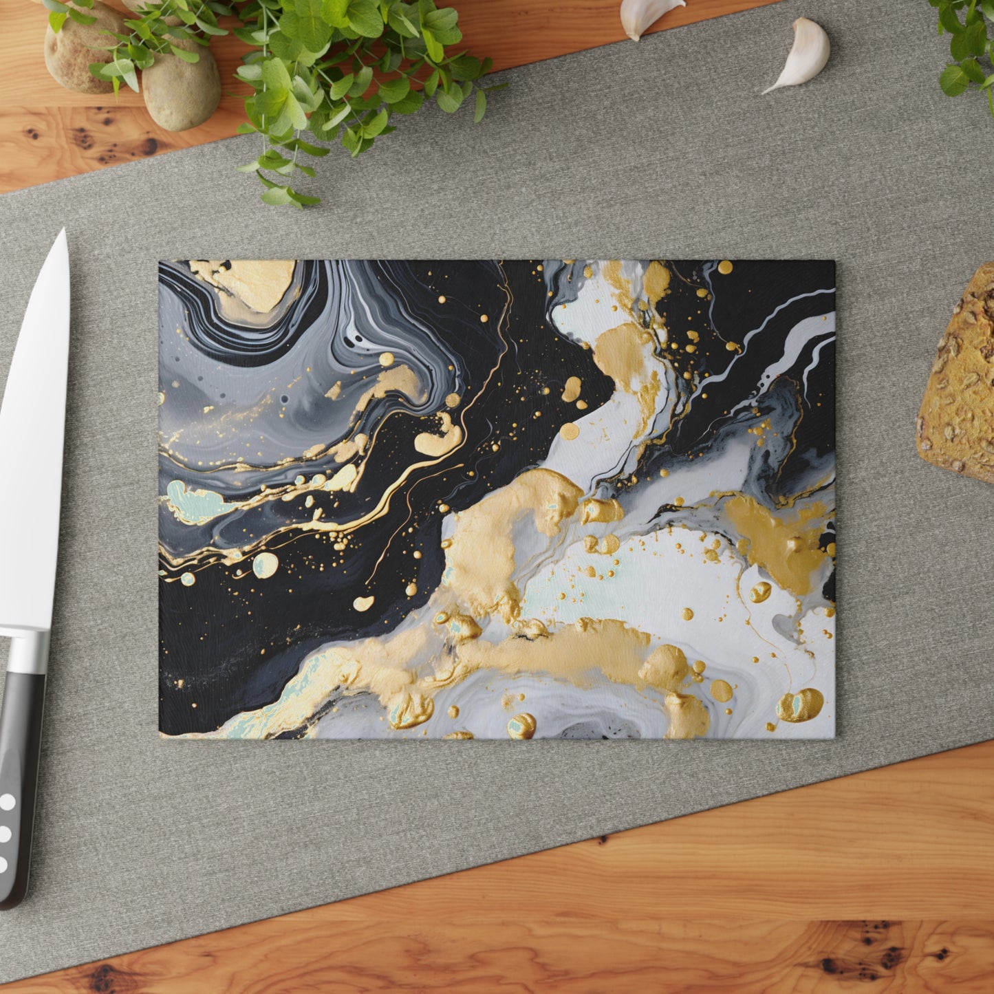 Black and Ivory Marble Glass Cutting Board