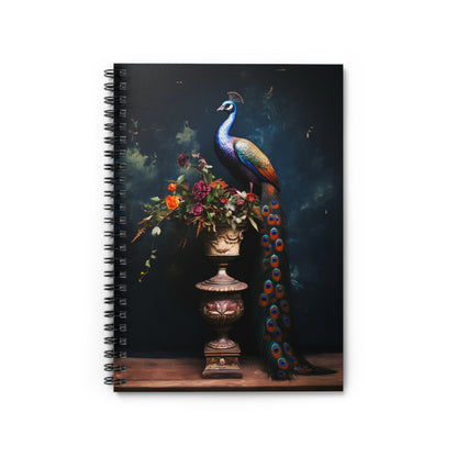 Peacock with a Vase of Flowers | Ruled Line Spiral Notebook