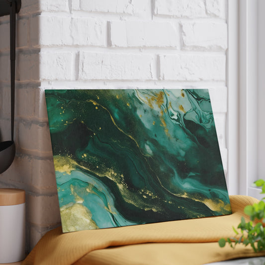 Dark Green, Teal and Ivory Marble Glass Cutting Board
