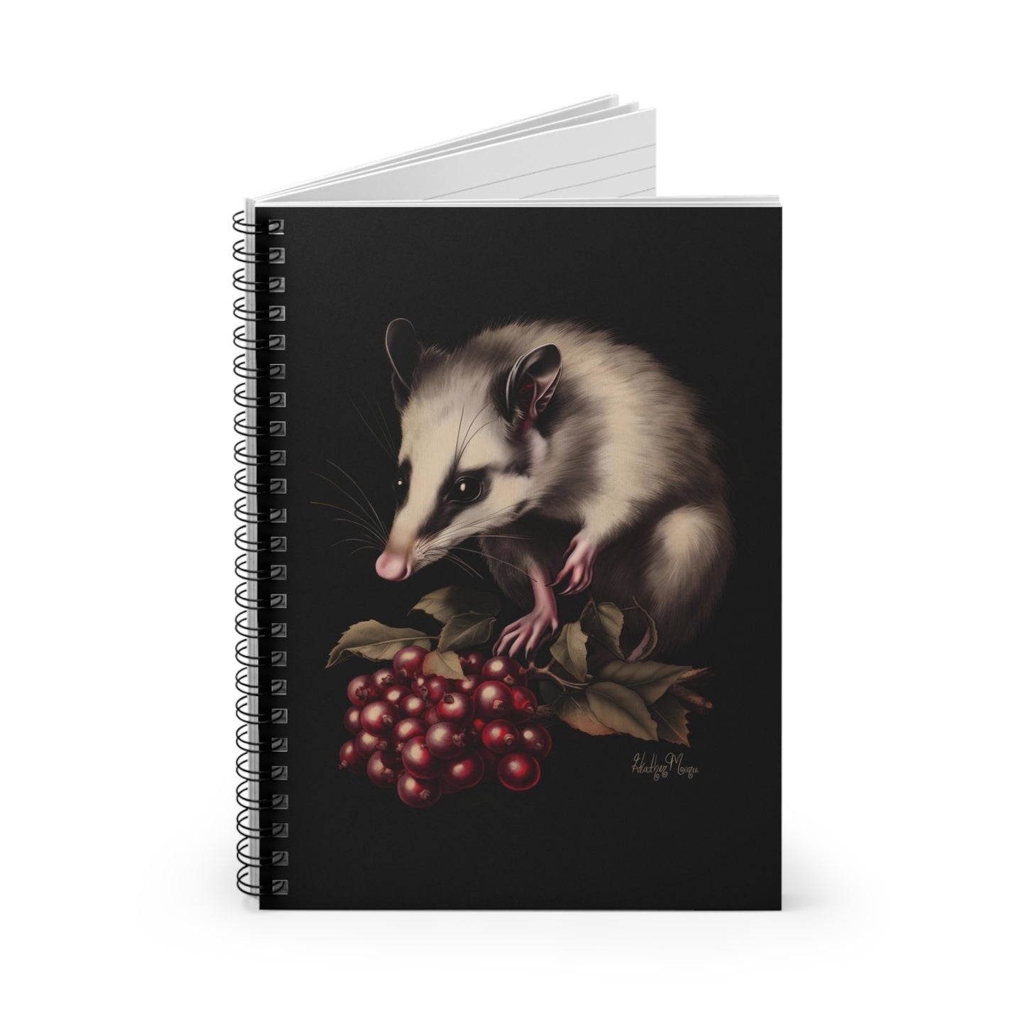 Opossum with Red Berries | Ruled Line Spiral Notebook