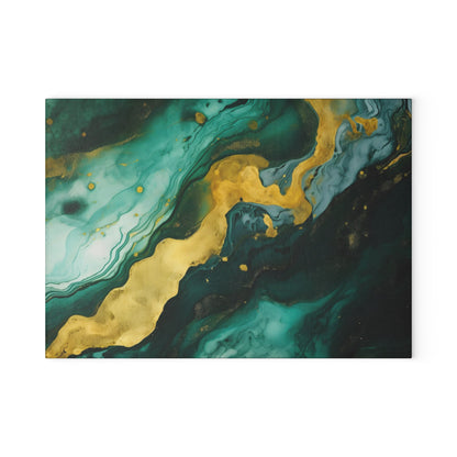 Dark Green and Teal Marble Glass Cutting Board