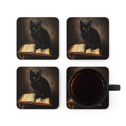Black Cat with Books | Set of 4 Coasters