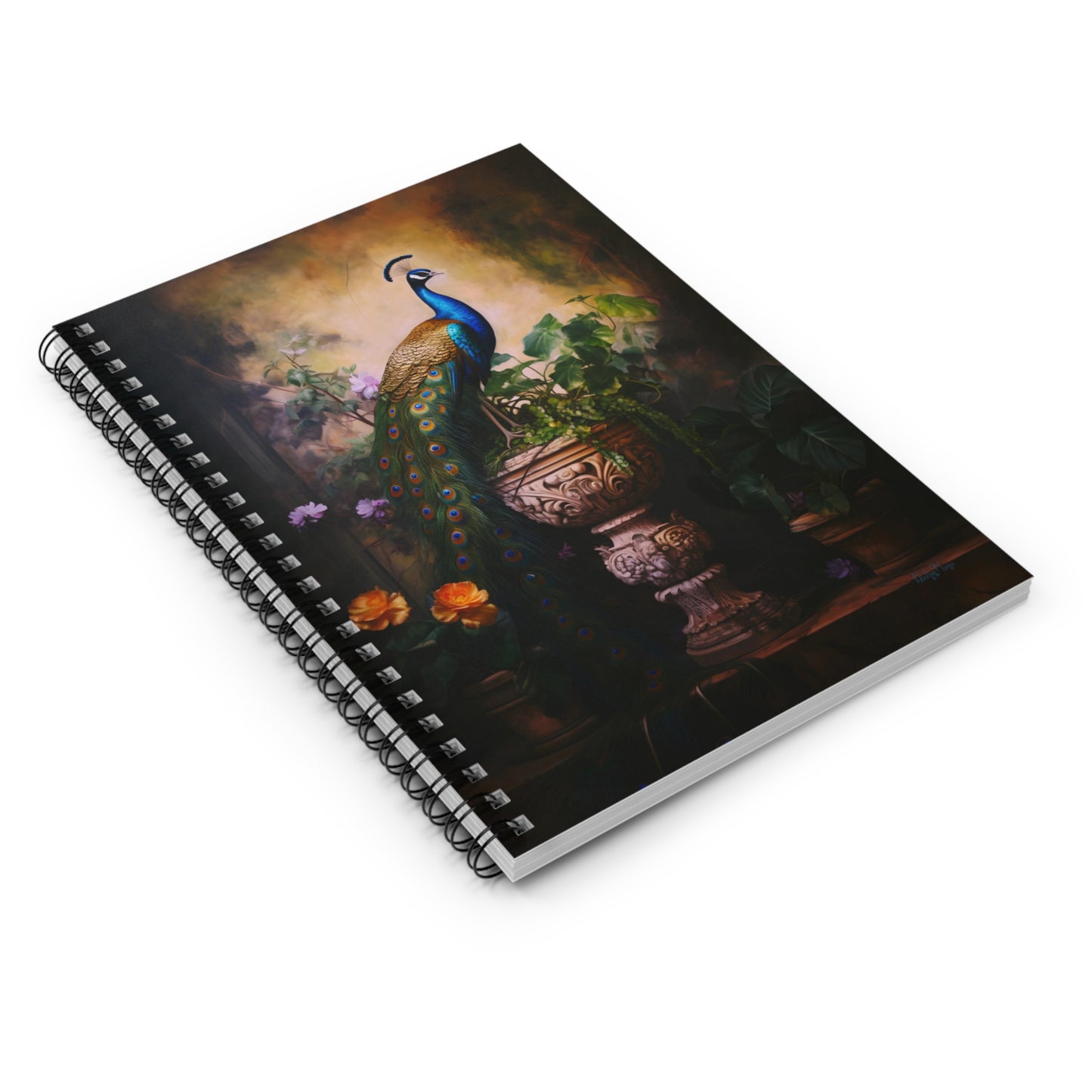 Peacock Perched Upon a Pedestal | Ruled Line Spiral Notebook