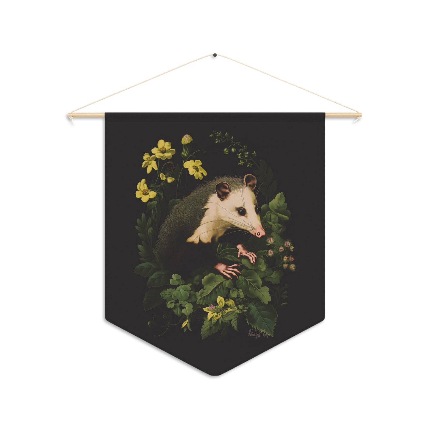 Opossum with Yellow Flowers | Hanging Pennant