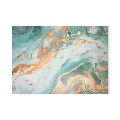 Soft Teal and Ivory Marble Glass Cutting Board
