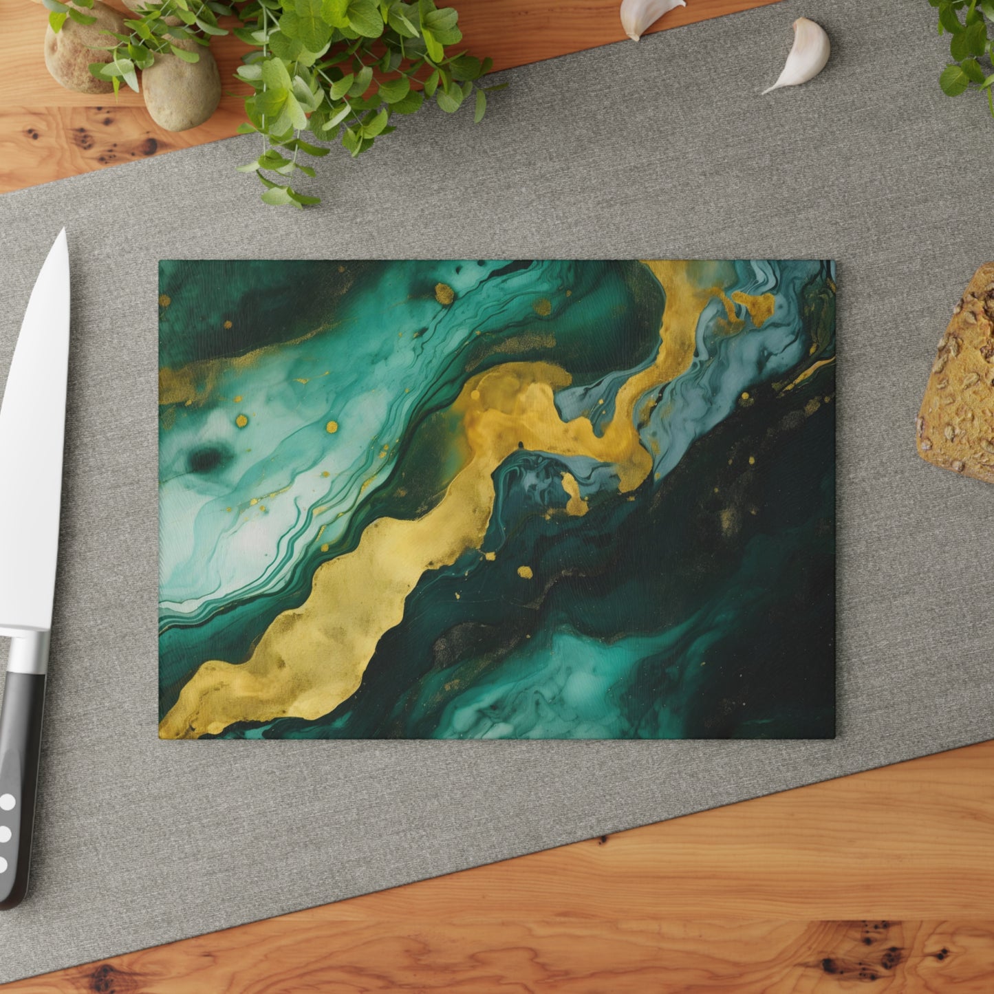 Dark Green and Teal Marble Glass Cutting Board