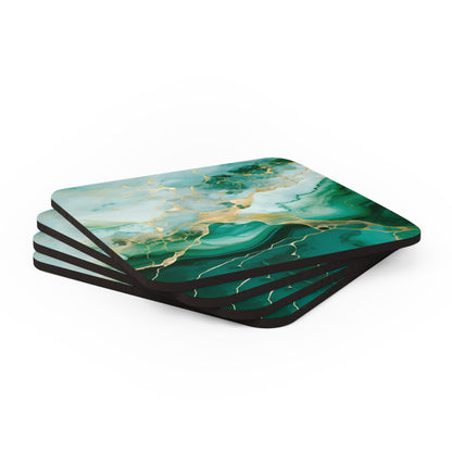 Soft Green, Emerald and Ivory Geode | Set of 4 Coasters