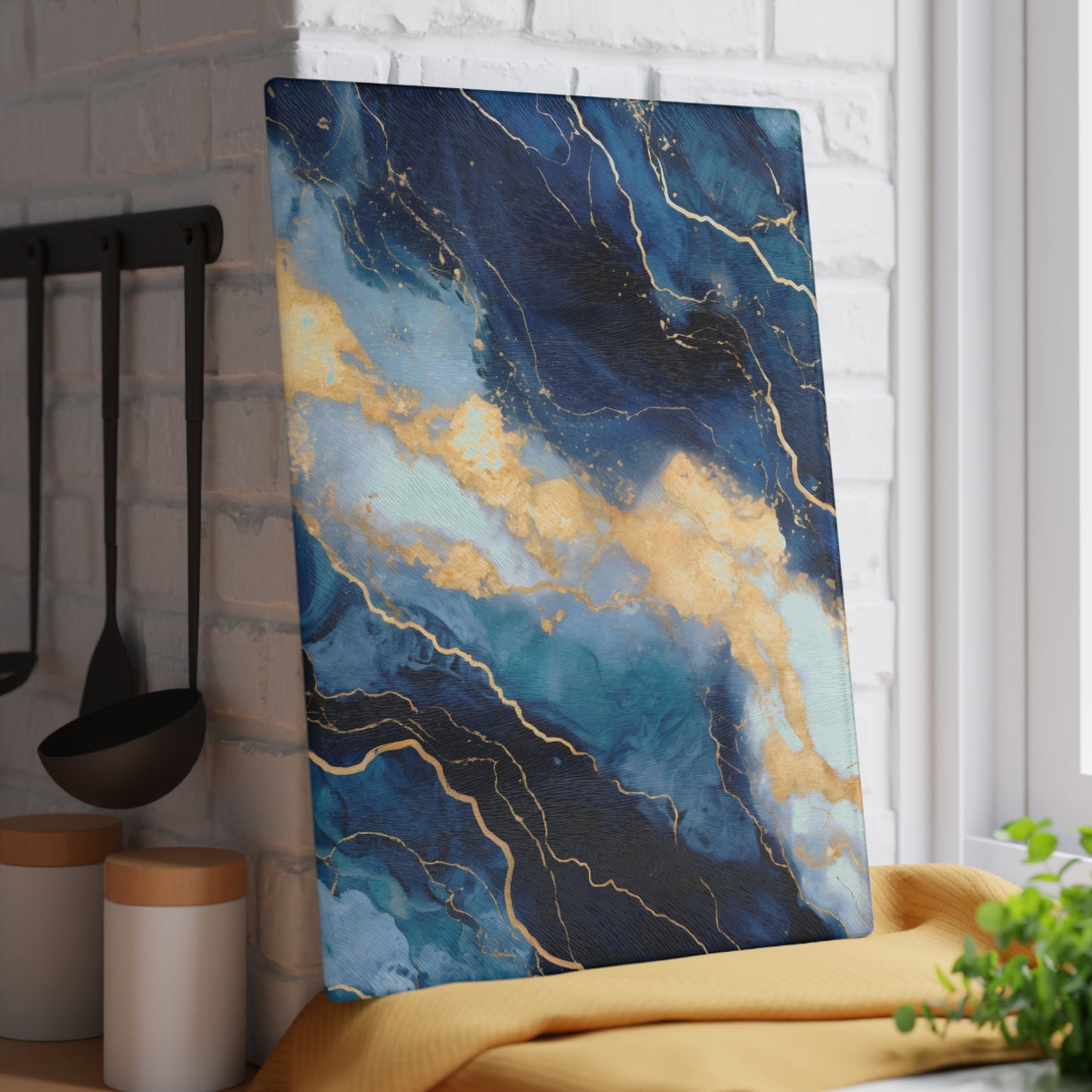 Navy Blue and Teal Marble Glass Cutting Board