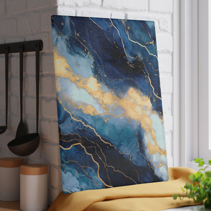 Navy Blue and Teal Marble Glass Cutting Board