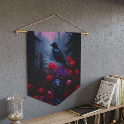 Crow Upon a Bouquet of Gothic Flowers | Hanging Pennant