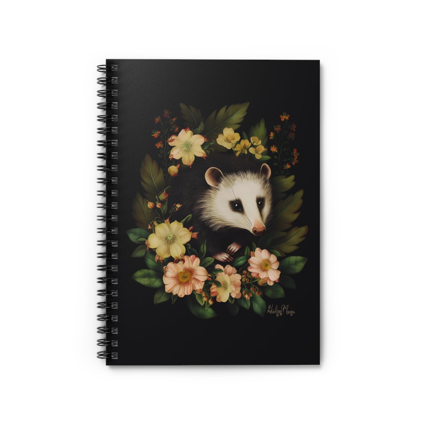 Fluffy Opossum with Flowers | Ruled Line Spiral Notebook