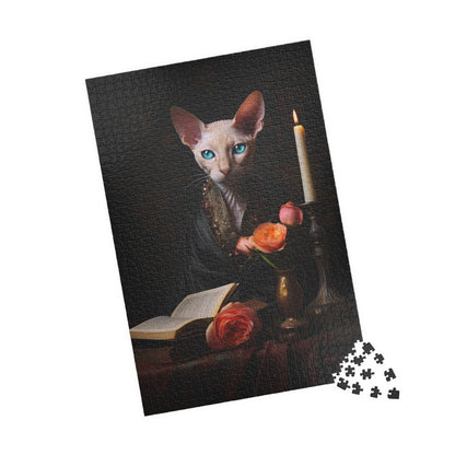 Cornish Rex with Books and Flowers | Jigsaw Puzzle