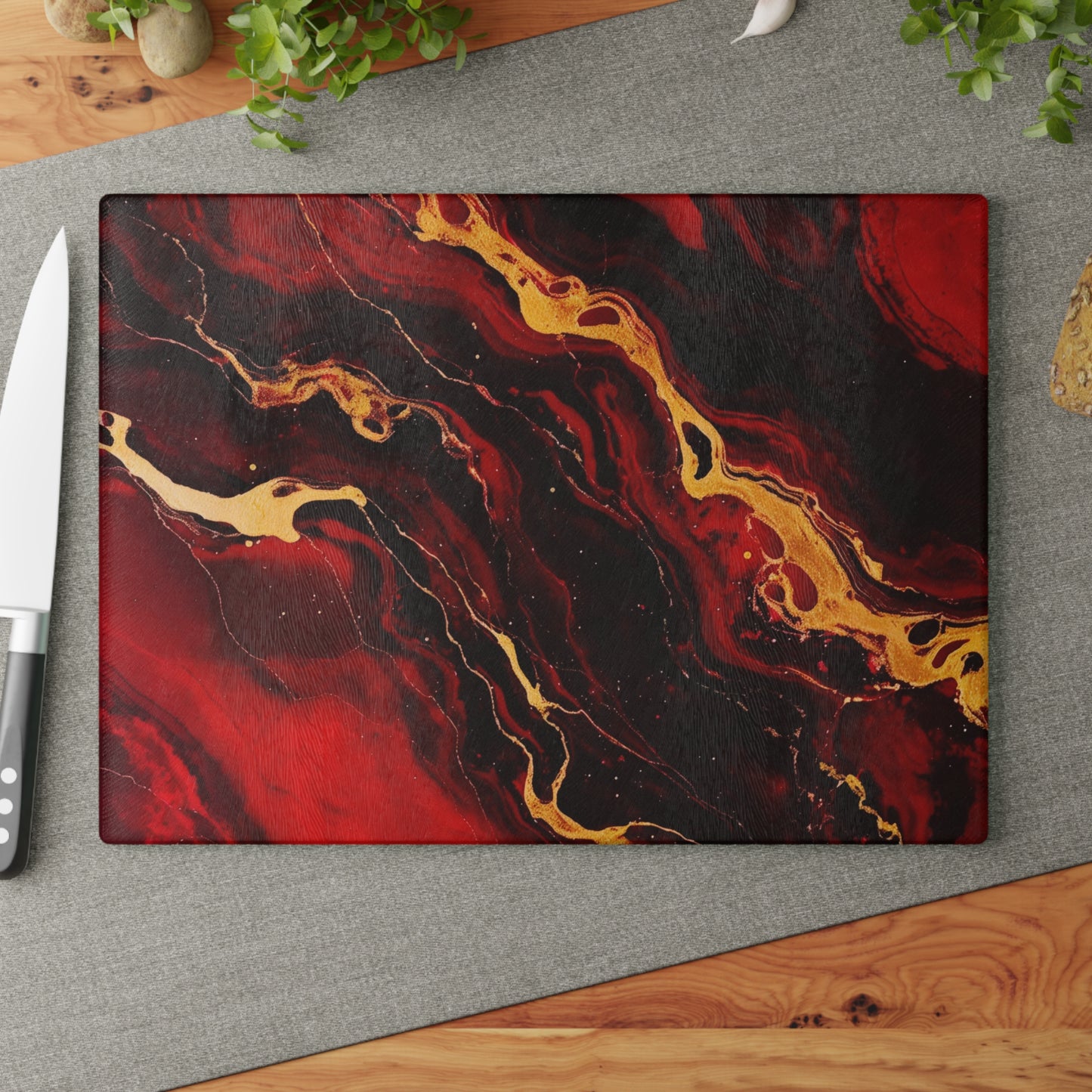Crimson and Black Marble Glass Cutting Board