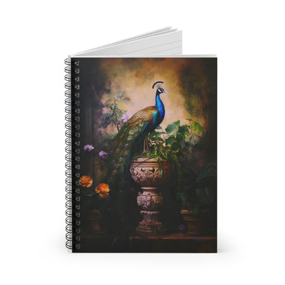 Peacock Perched Upon a Pedestal | Ruled Line Spiral Notebook