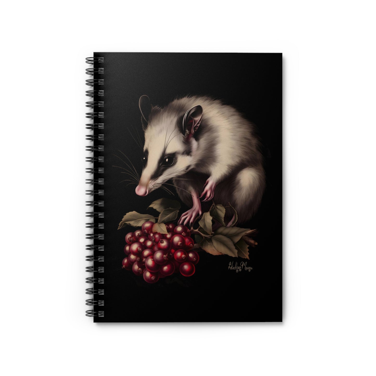 Opossum with Red Berries | Ruled Line Spiral Notebook