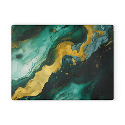 Dark Green and Teal Marble Glass Cutting Board
