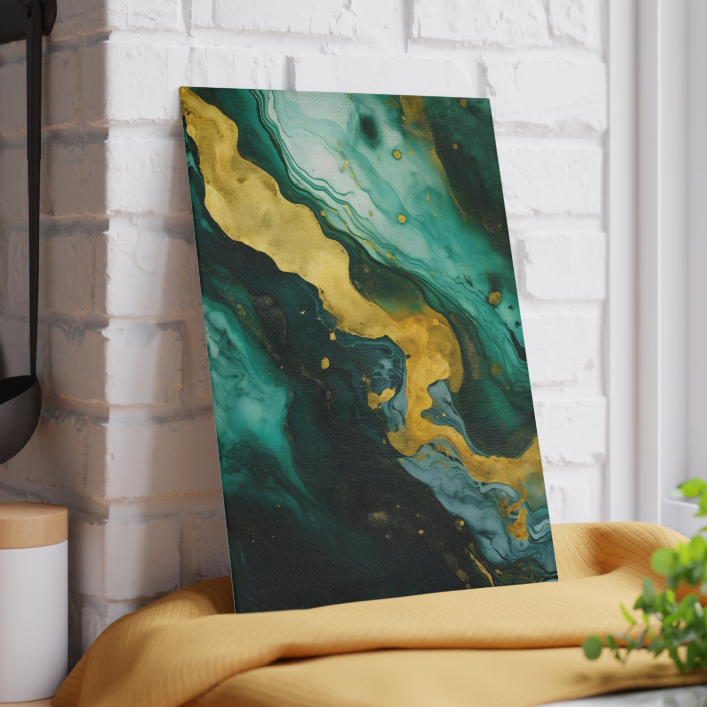 Dark Green and Teal Marble Glass Cutting Board