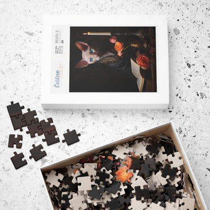 Cornish Rex with Books and Flowers | Jigsaw Puzzle