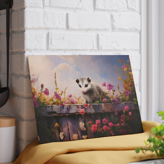 Opossum's Secret Retreat Glass Cutting Board