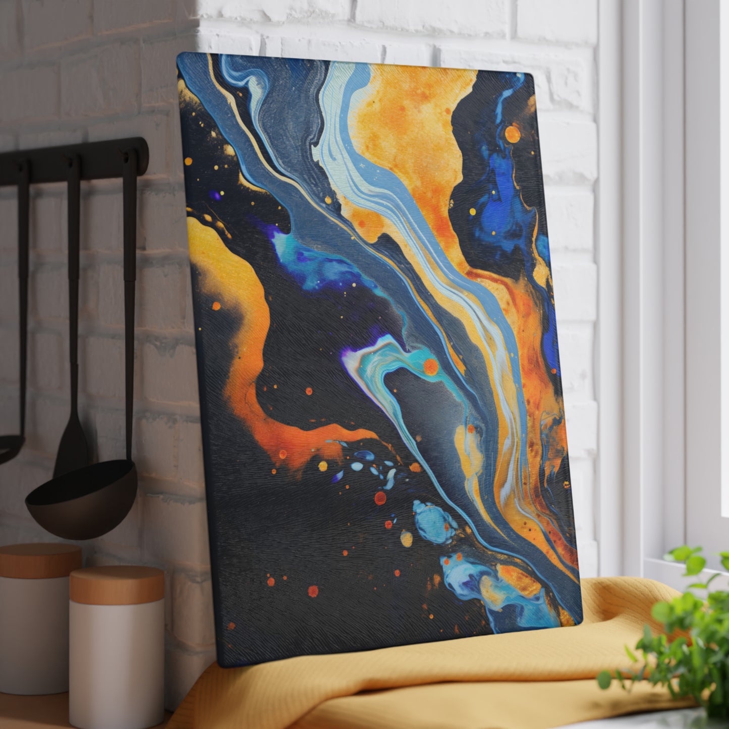 Black, Navy and Gold Celestial Glass Cutting Board