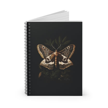 Brown Moth Perched on Leaves | Ruled Line Spiral Notebook