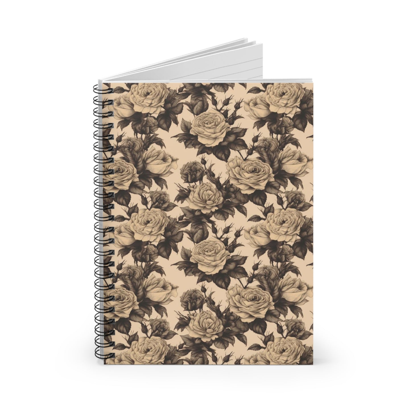 Black and Ivory Roses | Ruled Line Spiral Notebook