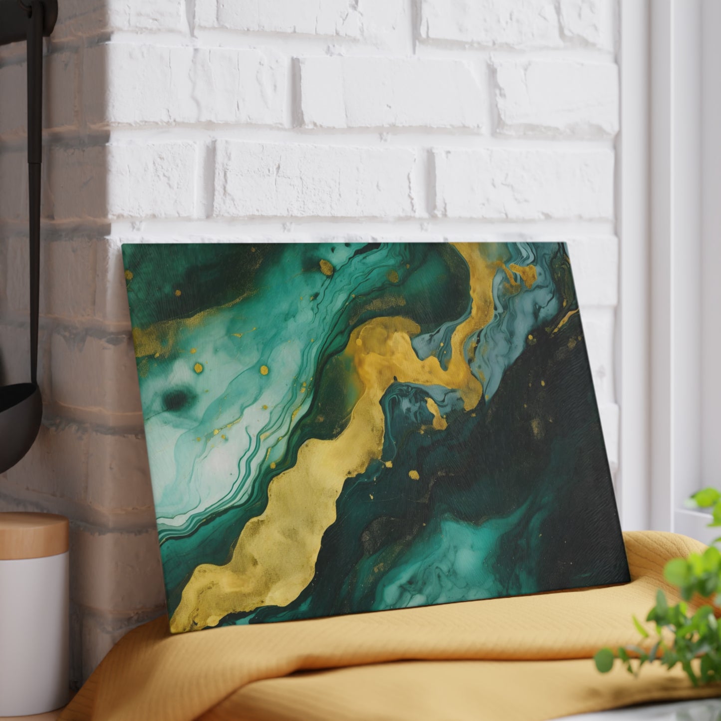 Dark Green and Teal Marble Glass Cutting Board