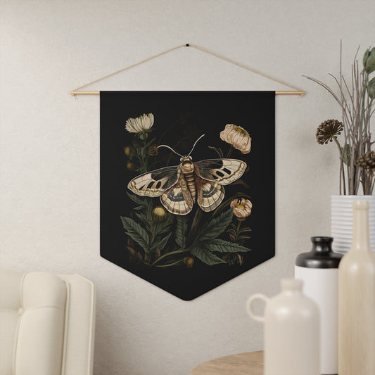 Soft Beige Moth with Ivory Flowers | Hanging Pennant