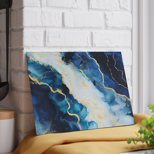 Navy Blue and Ivory Marble Glass Cutting Board
