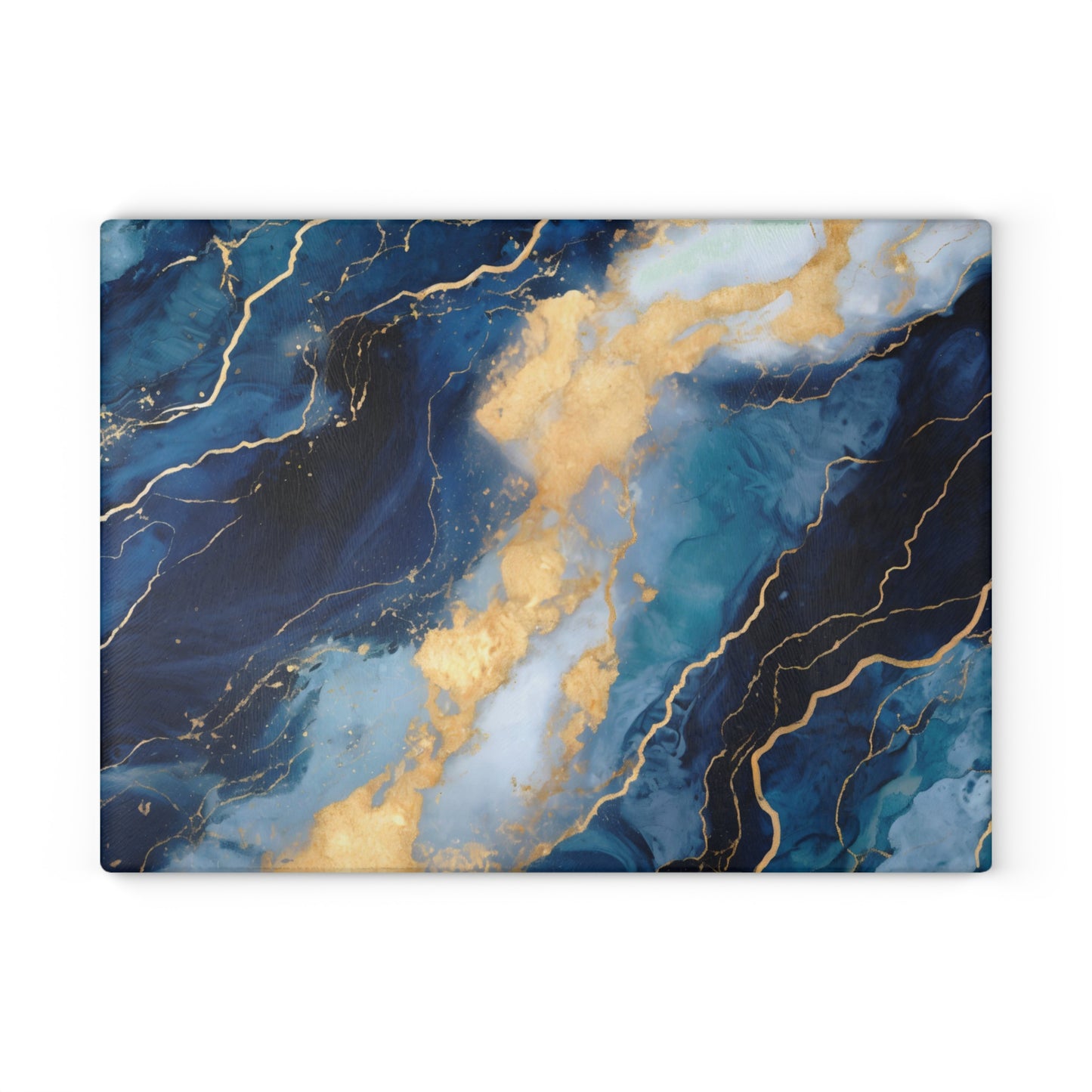 Navy Blue and Teal Marble Glass Cutting Board