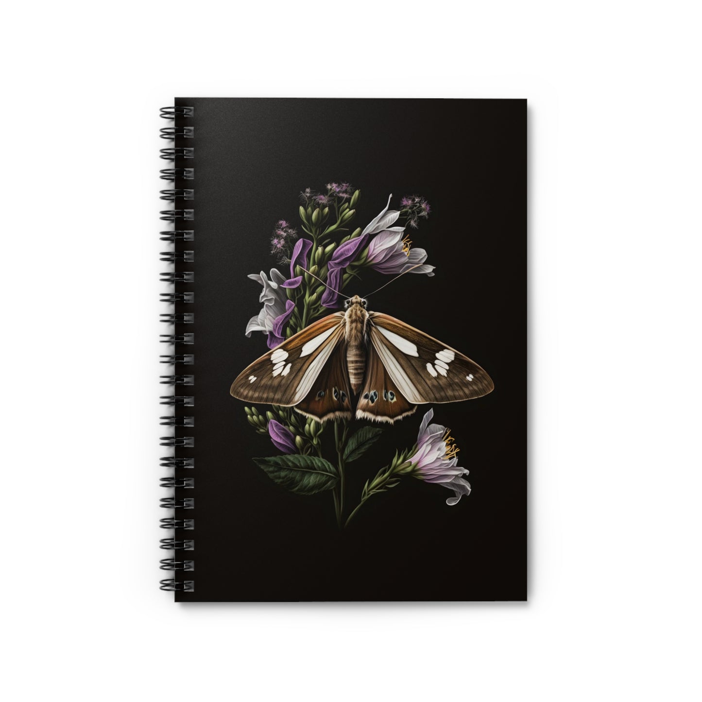 Brown Moth with Purple Flowers | Ruled Line Spiral Notebook