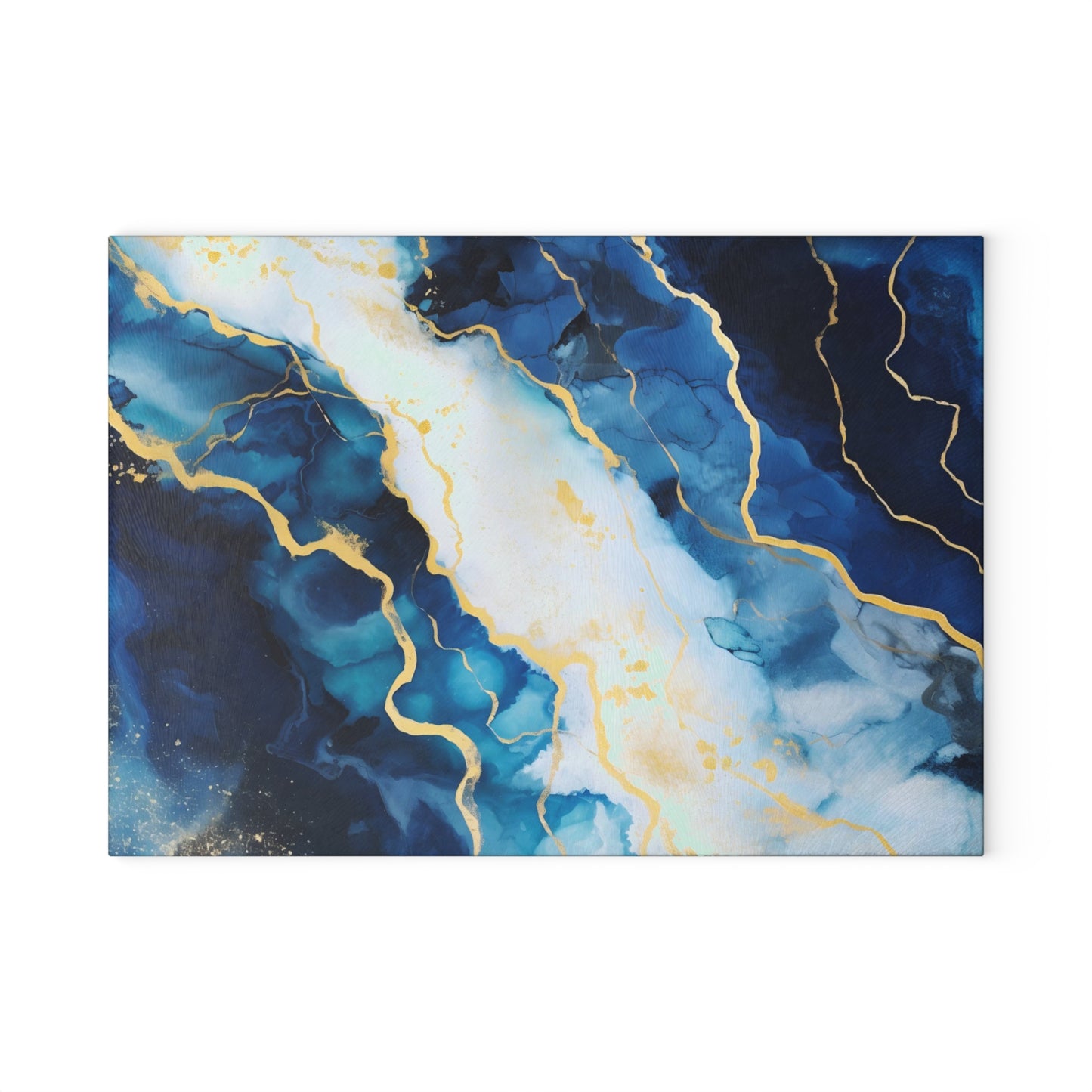 Navy Blue and Ivory Marble Glass Cutting Board