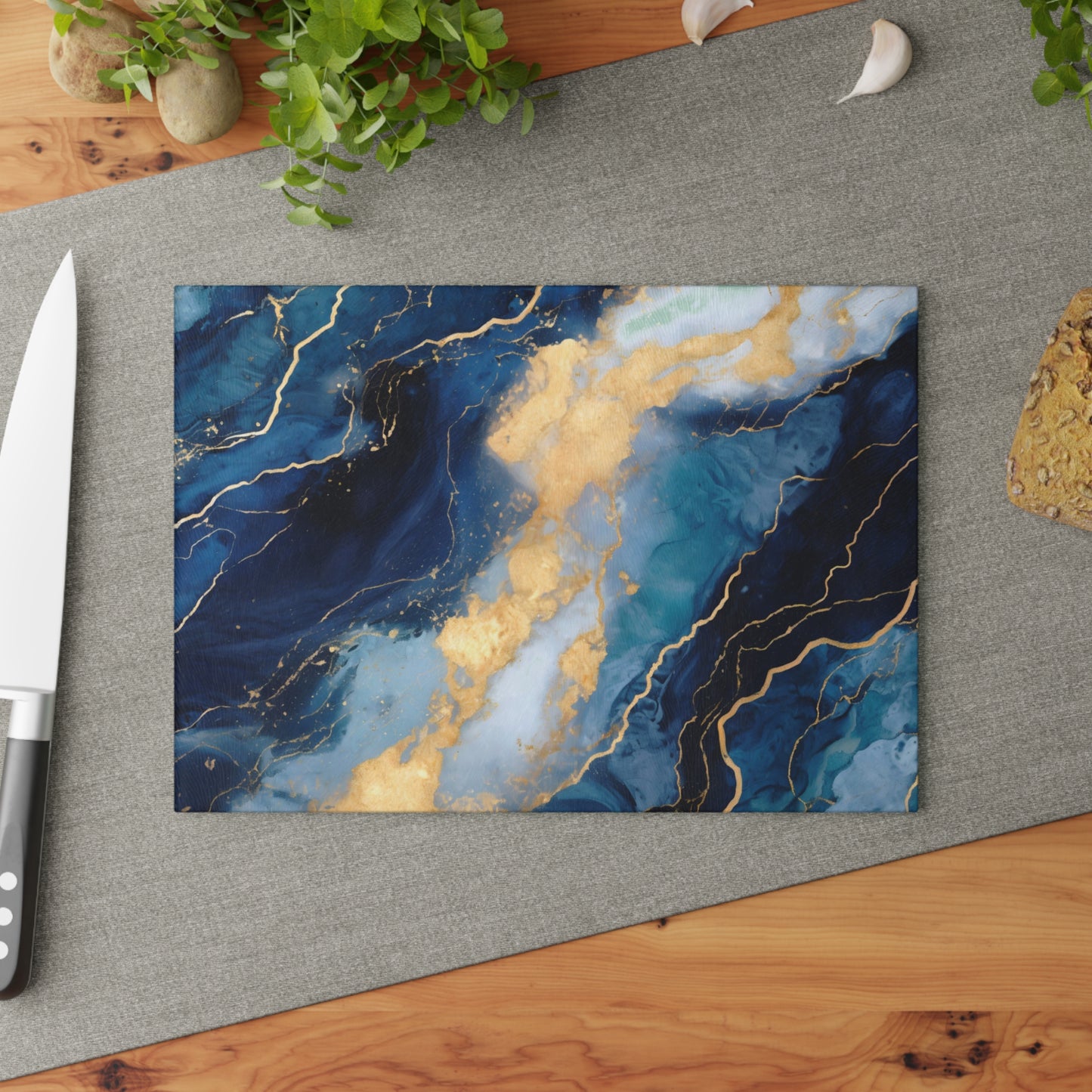 Navy Blue and Teal Marble Glass Cutting Board