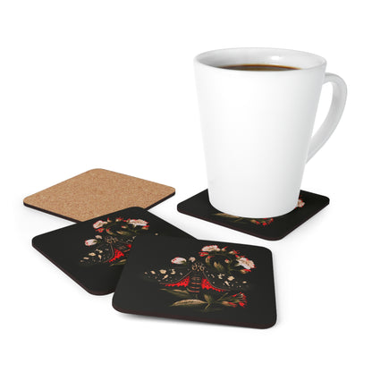 Black and Red Moth Amongst Flowers | Set of 4 Coasters