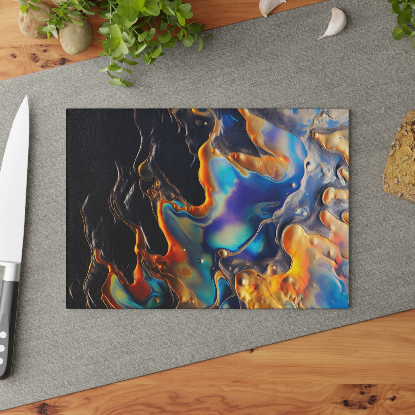 Iridescent Navy Blue Geode Glass Cutting Board