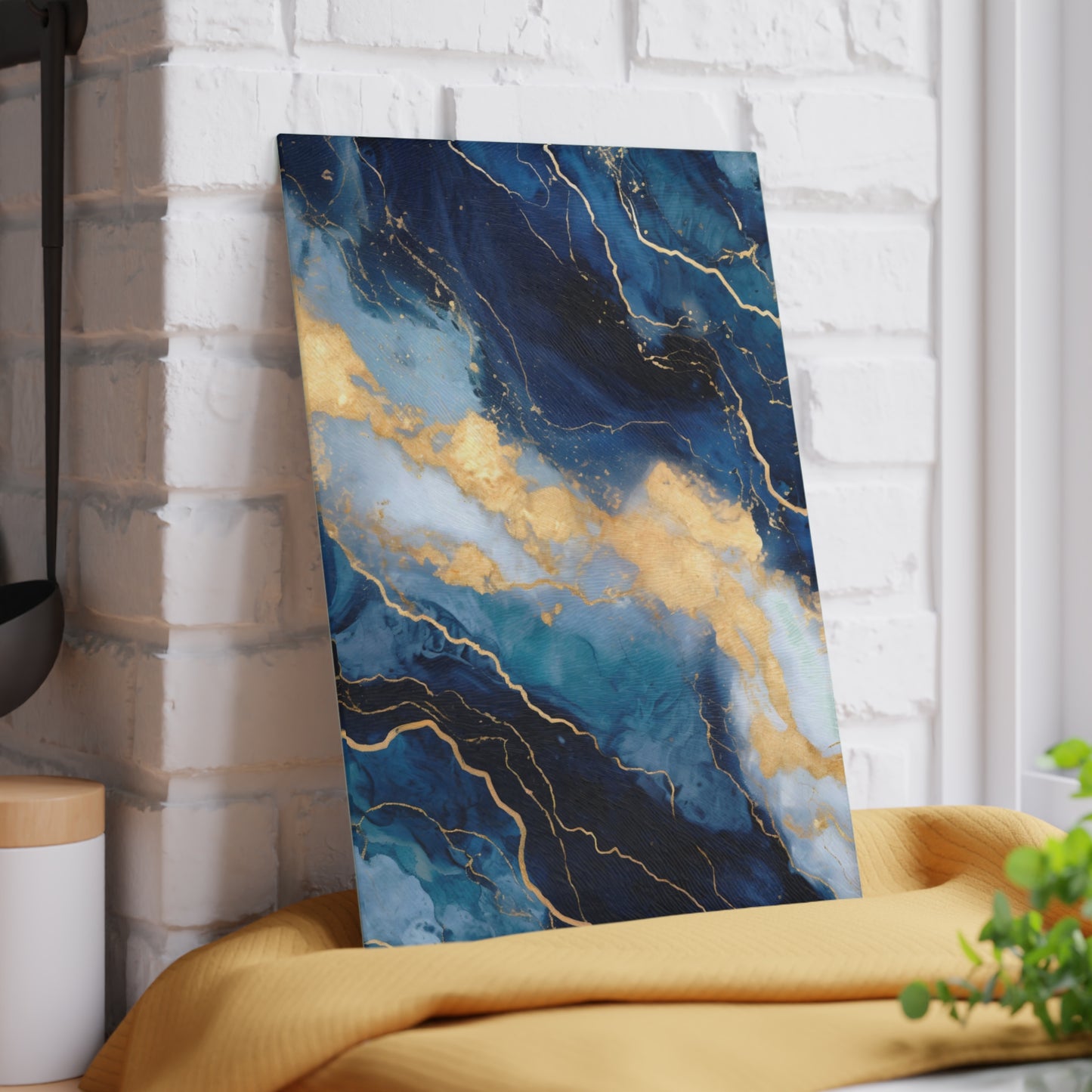 Navy Blue and Teal Marble Glass Cutting Board