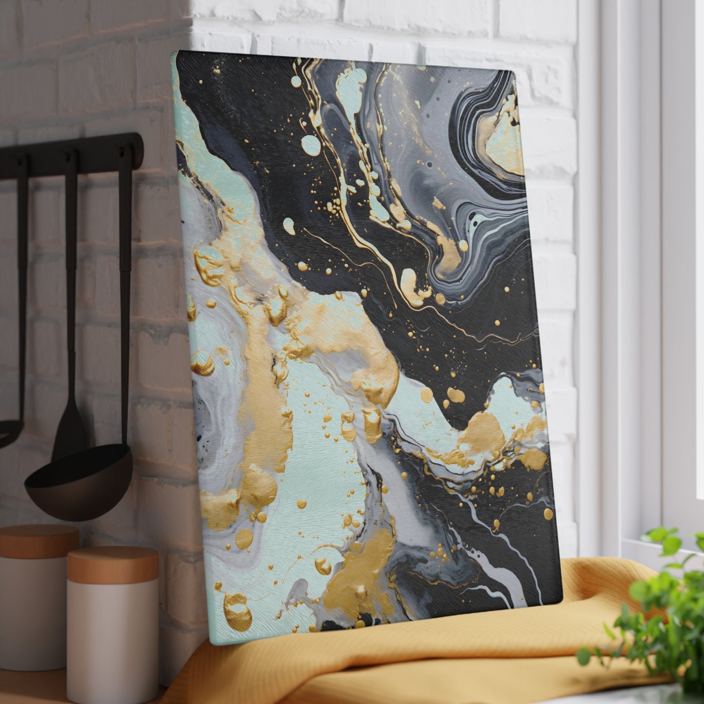 Black and Ivory Marble Glass Cutting Board