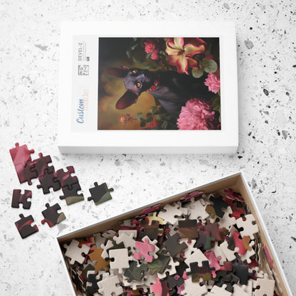Black Sphynx Amongst Flowers | Jigsaw Puzzle