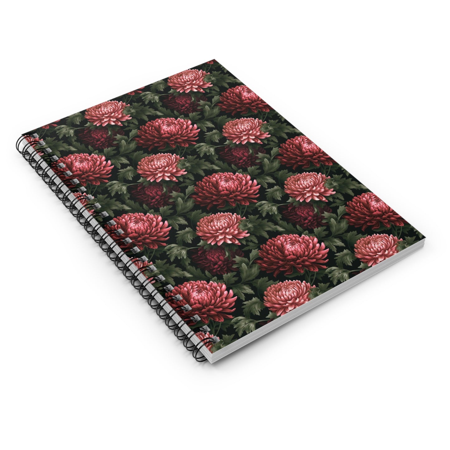 Pink Vintage Chrysanthemums | Ruled Line Spiral Notebook