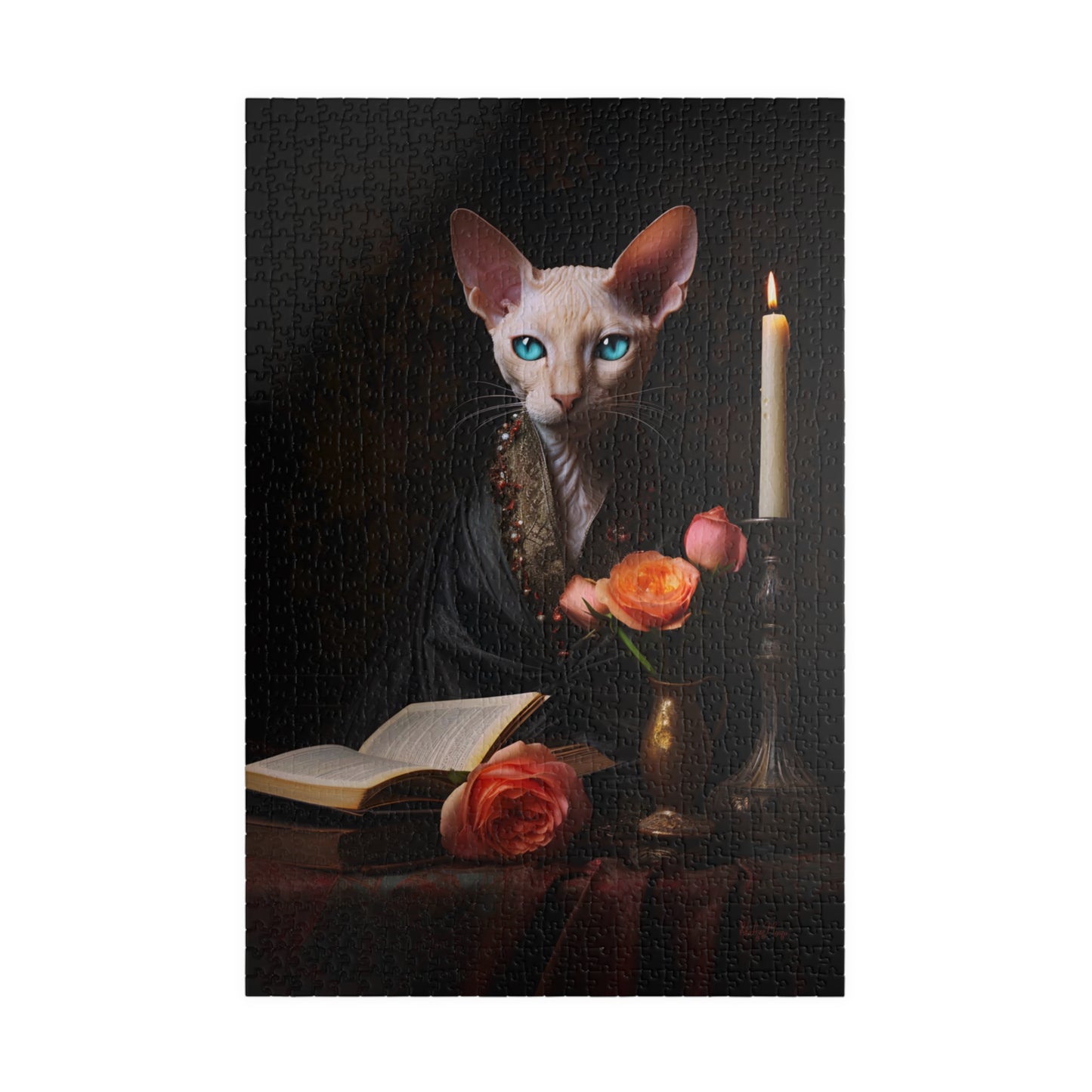 Cornish Rex with Books and Flowers | Jigsaw Puzzle