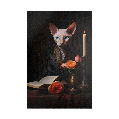 Cornish Rex with Books and Flowers | Jigsaw Puzzle
